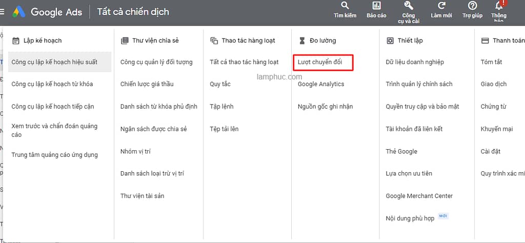 cài đặt theo dõi chuyển đổi google ads